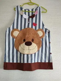 クマの顔付きストライプエプロン