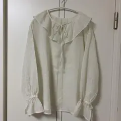 earth music&ecology アイボリー ストライプ フリルブラウス