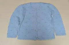 手編み水色 ニットカーディガン 長袖