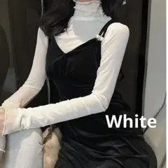 シアートップス ハイネック フリル重ね着 インナー ホワイト透け感 大人可愛い