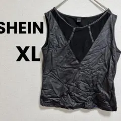 一点物✨SHEIN シアーメッシュ切替 ノースリーブ ブラック【XL】