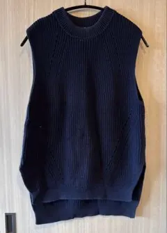 UNIQLO ユニクロ ニット ベスト ネイビー M シンプル 綿100％