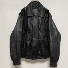 【8ポケット】80s 2WAY ブラックレザージャケット サイズXL