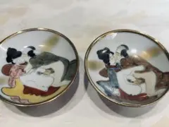 ＭＫー３２ 超珍品 明治時代の骨董品 男女の愛情を描いた陶器皿セット ２個