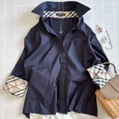 極美品】バーバリーロンドン 袖裏ノバチェック フリルシャツ 