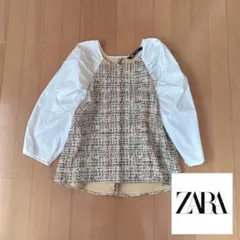 ZARA ザラ レディース S ホワイト ツイード風 パフスリーブブラウス⭐︎