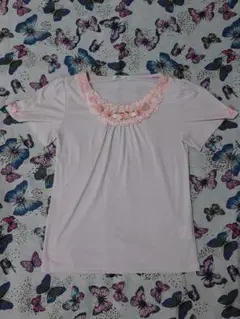 axes femme アクシーズファム 薄いピンク フラワーレース Tシャツ Мのサムネイル