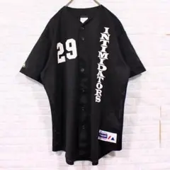 USA製 Majestic ベースボールシャツ マジェスティック 半袖 L 黒のサムネイル