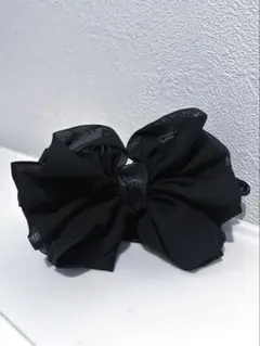 バナナクリップ　ヘアクリップ　リボン　黒　シフォン　サテンリボン