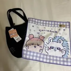 【新品】GU ちいかわ　うさぎカゴバッグ 黒＋新品ハンカチ