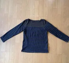 無印　ブラウンとネイビーのストライプ長袖Tシャツ