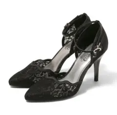 【新品未使用】ブラックレースハイヒールパンプス