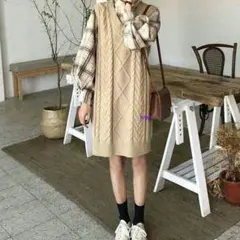 チェックシャツニットワンピース 秋冬 トレンド 韓国 レディース 大人U