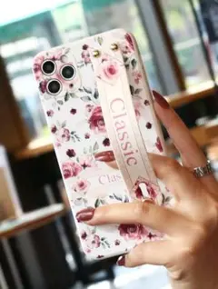 iPhone14ケース ,ハンドストラップケース　花模様　おしゃれ