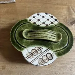 陶器製茶道具 花形 緑色持ち手