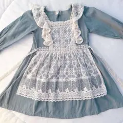 レースエプロン付 長袖 ワンピース 90cm 韓国子供服