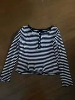 ボーダー柄 ヘンリーネック 長袖カットソー