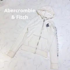 アバクロンビー&フィッチ ジップパーカー 刺繍ロゴ ホワイト M Y2K