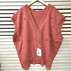 Lupilien 新品 前後2WAY 前開き刺繍ニットベストオレンジ フリー