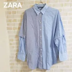 ZARA アシメントリー オーバーシャツ ストライプ
