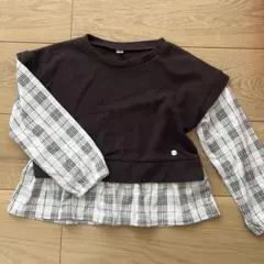 ワッフル素材 重ね着風カットソー 110