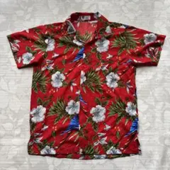 【美品】V.H.O アロハシャツ M レッド オウム ハイビスカス 半袖のサムネイル