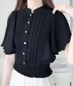 mily bilet 花柄ピンタックフレア袖ブラウス　M