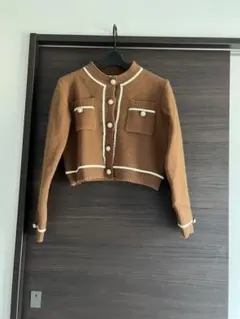 knit mix 金ボタンバイカラーニットカーディガン