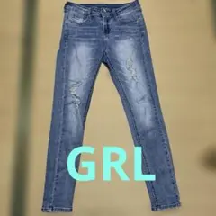 GRL グレイル デニム パンツ スキニー S ブルー ダメージジーンズ