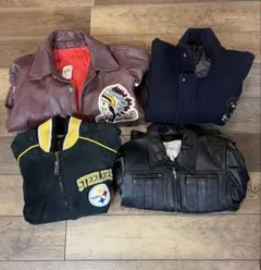 レザージャケット0 　4着アソート　洗濯済　70S～