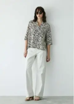 MOUSSY ゼブラ柄 半袖シャツ ブラウス　ブラウン