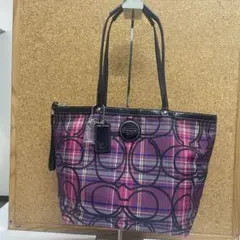 雷216 COACH チェック柄 トートバッグ ピンク系 コーチ　レディース