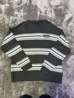 BACK NUMBER オリーブグリーン ストライプ ニット M