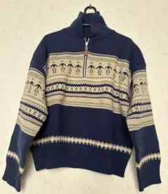 【りっぴー様限定】ネイビーとベージュのノルディック柄ハーフジップセーター
