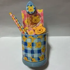 レトロ　プーさん　文房具セット　ペン立て　鉛筆　メモ帳　定規　消しゴム　鉛筆削り