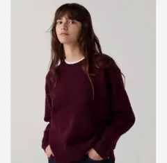 スフレヤーンクルーネックセーター　ワイン