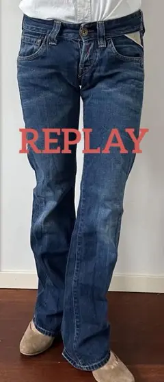 REPLAY レディース ダメージ加工 ストレートデニム W26 L32