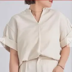 ユアーズ リネンライクワイドスリーブスキッパーシャツ L アイボリー ゆったりのサムネイル
