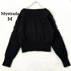 【マイストラーダ 】レースニット 黒 袖レース 長袖　ボートネック　大人可愛い