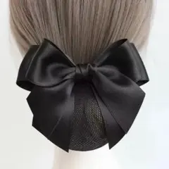 ブラック リボン お団子ネット シニヨンネット ヘアアクセサリー バレッタ