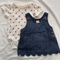 petit main 70 デニムジャンスカ ハートロンパース セット