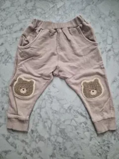 クマ刺繍 ベージュ ロングパンツ 80cm