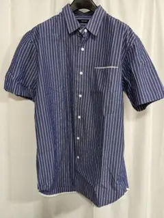 【美品】ニコアンド 半袖ストライプシャツ 4(L)サイズ ブルー 清涼感のサムネイル