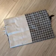 Ｕｓｅｄ　千鳥格子柄ウール混紡ストール　ベージュ・ブラウン