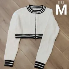 レディース 長袖 トップス ニット カーディガン クロップド丈 M 白