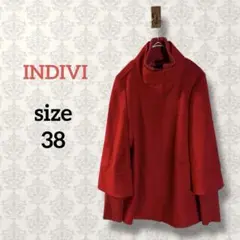 インディヴィ【38】カシミヤ混ハイネックジャケット 比翼 ダブルジップアップ 赤