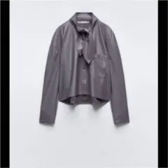 ZARA ボウタイ リボン フェイクレザー ブルーグレー XS クロップド