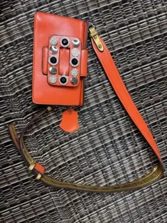 【本日最終】オレンジ×ゴールド ショルダーバッグ ビジュー付き 個性派