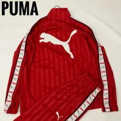 ✨希少　洗える✨PUMA ジャージ　セットアップ　刺繍ロゴ　デカロゴ　レッド