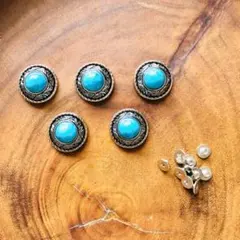 レザークラフト コンチョ 5個セット ねじ式 ヴィンテージ風　ブルー　青　20㎜